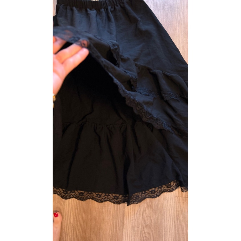 Verdusa Black Maxi Skirt High Low Asymmetrical Lace Trim Ruffle Gothic Boho - S - Picture 5 of 11